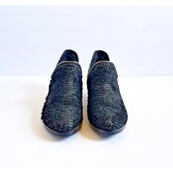 BAKERS ELITE Black Settle Frayed Leather Ankle Booties 39 8.5 Heeled Zipper Trim - Picture 7 of 12